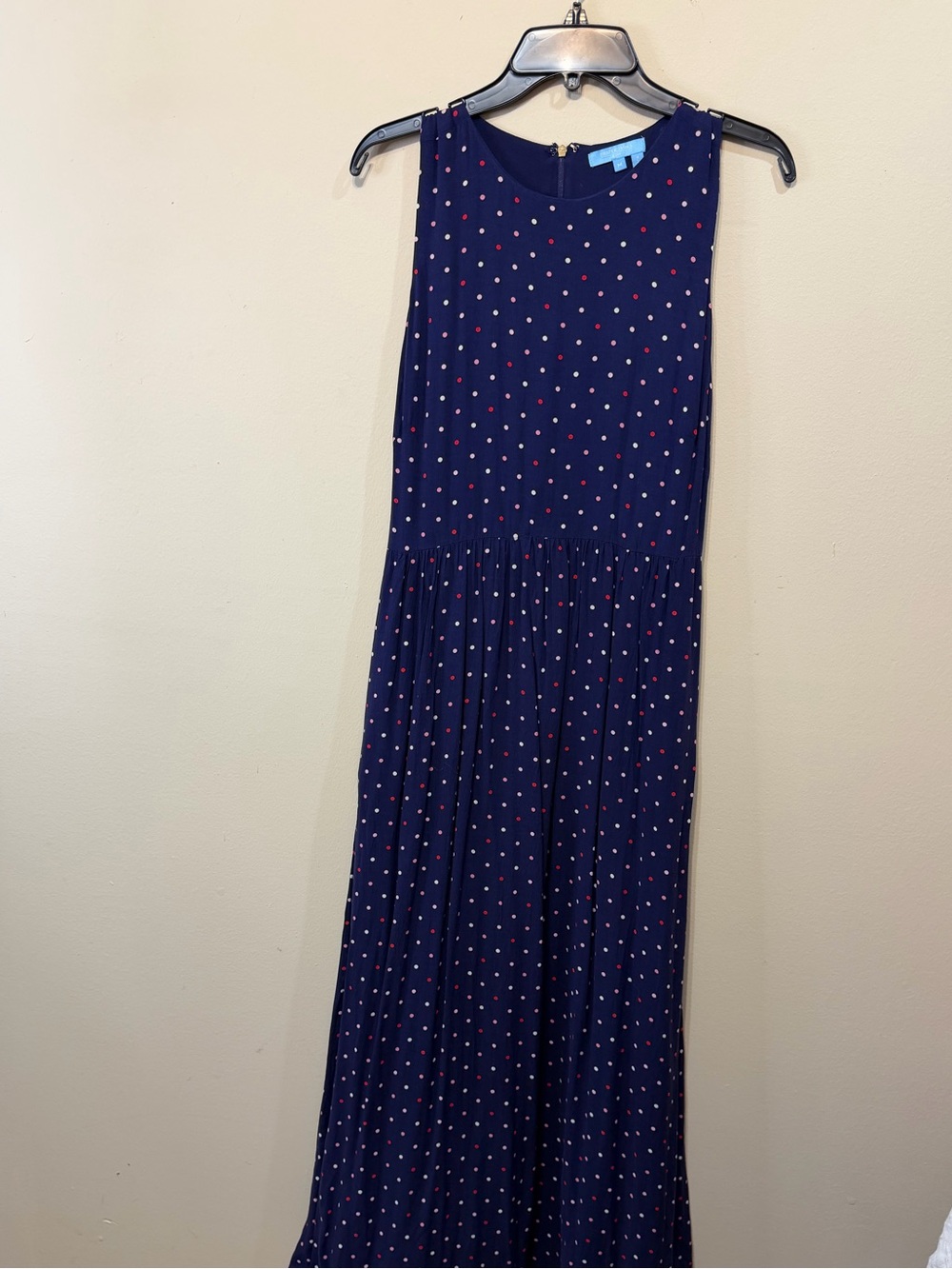 Draper James Navy Maxi Dress with Pink and White Polka Dots